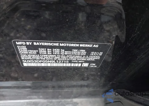 2022 BMW X3 xDrive30I z USA, uszkodzony, nr VIN 5UX53DP05N9L12715